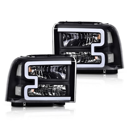 G-PLUS LED DRL BAR Headlight Assembly Compatible with Ford F250 F350 F450 F550 Super Duty 05-07 /Fit Ford Excursion 05 HeadLamps LH & RH Clear lens Black Housing White Reflector FO2503217 6C3Z13008CB