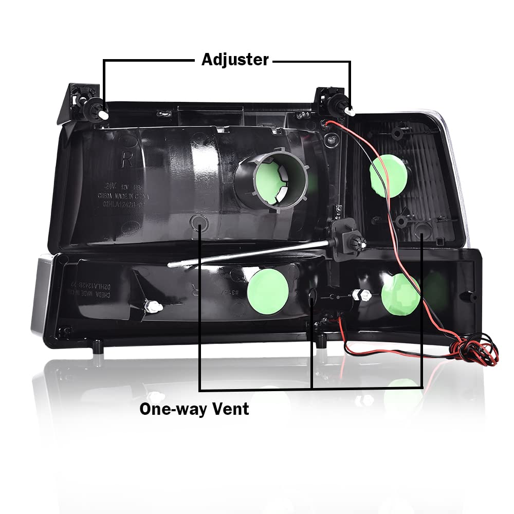 G-PLUS Headlights Fit 1992-1996 Bronco/1992-1996 Ford F150 F250 F350 Super Duty,97 9th Old Body Style Headlamps w/Corner Signal Clear Lens Chrome Housing Clear Reflector,faros delanteros