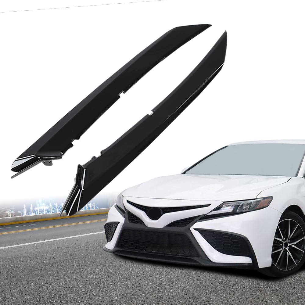 G-PLUS Front Grille Headlight Trim Molding Black Pair - Compatible with Toyota Camry Hybrid SE 2018-2021 / Camry SE Nightshade 2020 - 5271206100, 5271306100 Glossy Black