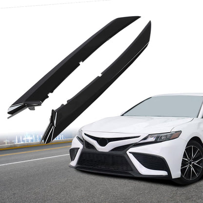 G-PLUS Front Grille Headlight Trim Molding Black Pair - Compatible with Toyota Camry Hybrid SE 2018-2021 / Camry SE Nightshade 2020 - 5271206100, 5271306100 Glossy Black