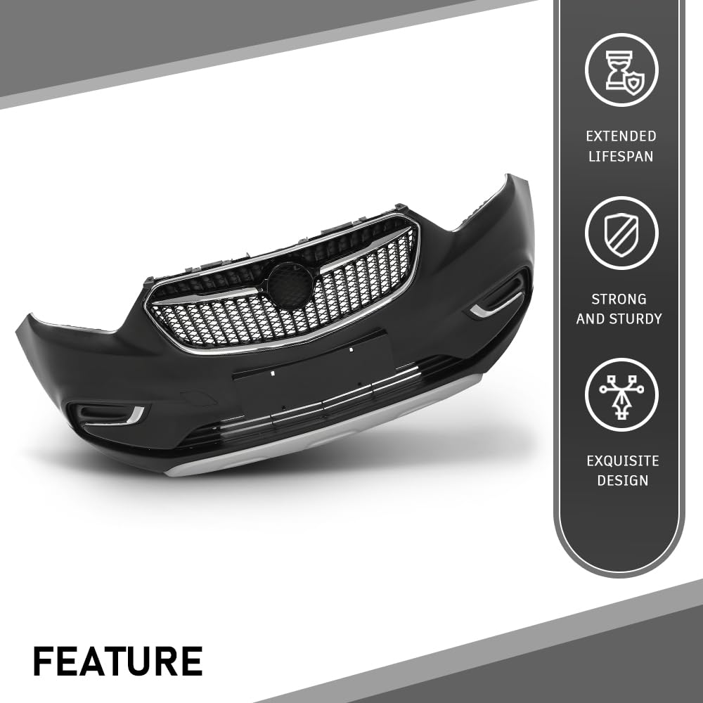 G-PLUS Front Bumper Cover Grille Compatible with Buick Encore 2017 2018 2019 2020 2021, Primed Black