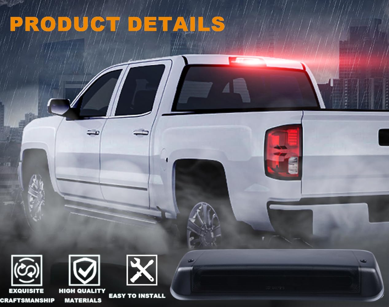 G-PLUS Rear LED 3rd Third Brake Light Compatible With 2004-2008 Ford F150 2005 2006 2007 Cargo Tail Stop Lamp Waterproof (Black Housing Smoky Lens)