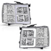 G-PLUS LED DRL Tube Projector Headlights W/o Bulbs Fit Chevy Silverado 1500 2007-2013/Fit Silverado 2500 HD 3500 HD 2007-2014 Clear Lens Chrome Housing Clear Reflector Bumper Headlamps