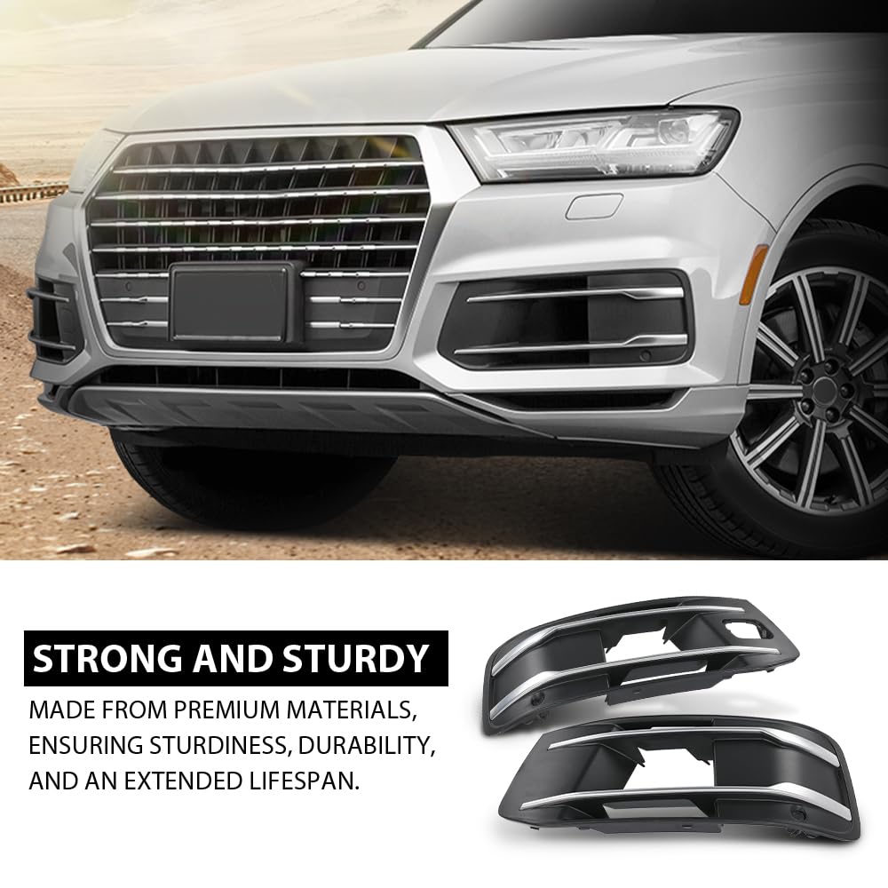 G-PLUS Pair Front Bumper Fog Light Grille Cover Bezel Insert, Compatible with Audi Q7 Standard Model 2016-2019, Left Driver & Right Passenger Side 2PCS