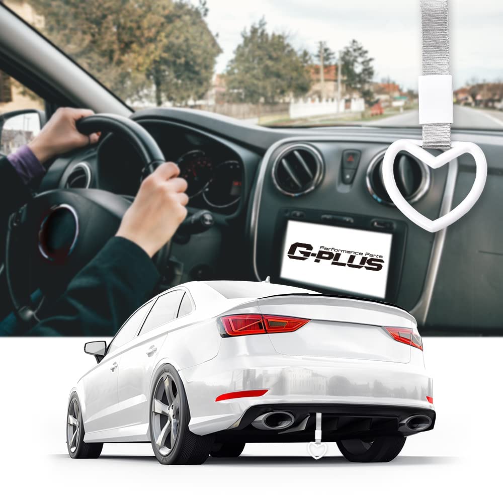 G-PLUS JDM Tsurikawa Ring Heart Subway Train Bus Car Handle Hand Straps Drift Charm,Rear Bumper Warning Ring (White)
