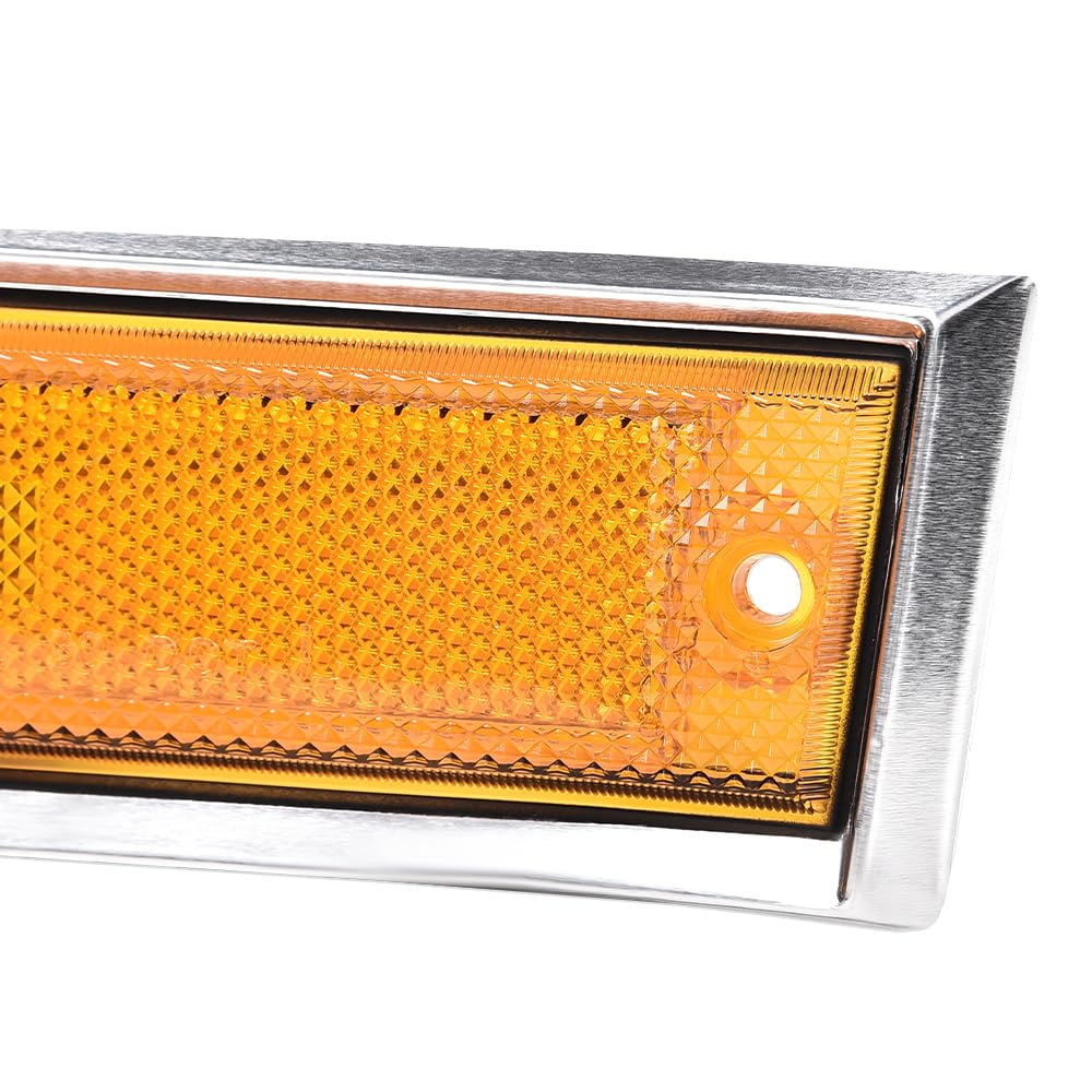 G-PLUS Pair Front Side Marker Lights Assembly Compatible With Chevy Blazer 1981-1991 /GMC Jimmy C/K R Pickup Side Chrome Bezel Marker Lamps Orange Lens 915557,91555