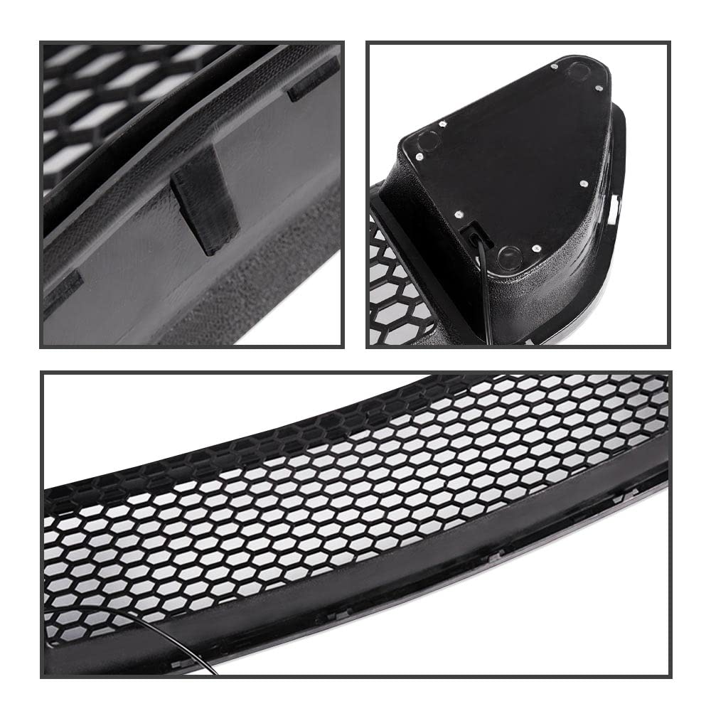 G-PLUS Mesh Front Bumper Upper Hood Grille Grill w/DRL LED Accent Vent Lights Compatible with Ford Mustang 2015-2017