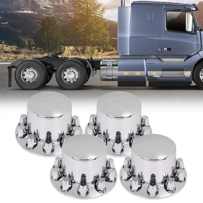 G-PLUS Chrome Wheel Covers Rear Axle Hub Caps 4 PCS Compatible with Most of 10 Holes 22.5" & 24.5" Semi-Truck Wheels with 11.25" Bolt Circle Wheels with 33mm Thread-On Lug Nut Covers