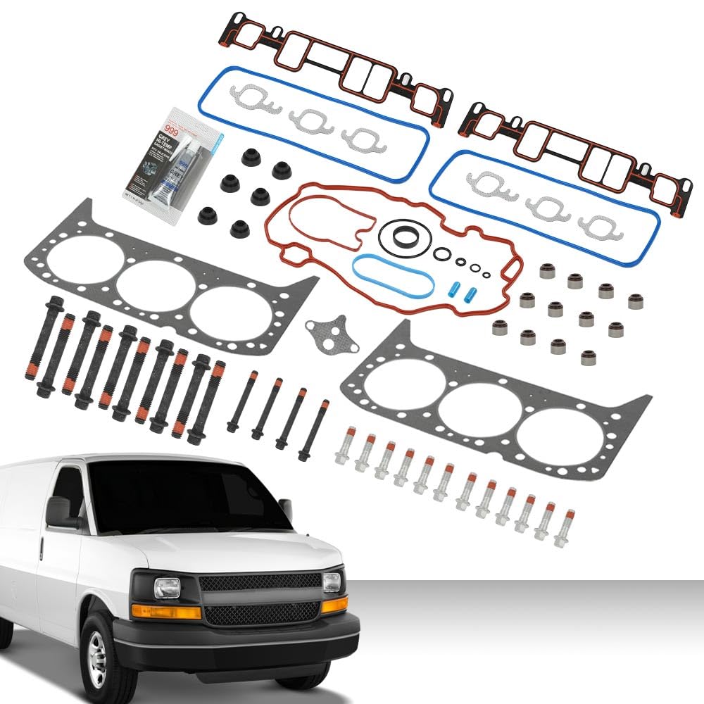 G-PLUS Head Gasket Set Bolts Compatible with Chevy S10 1996-2004/Fit Chevy Silverado GMC Sierra 1500 1999-2006/Fit GMC Savana Chevy Express 1500 1996-2006 4.3L 262CID V6 OHV HS9354PT-6, ES74034