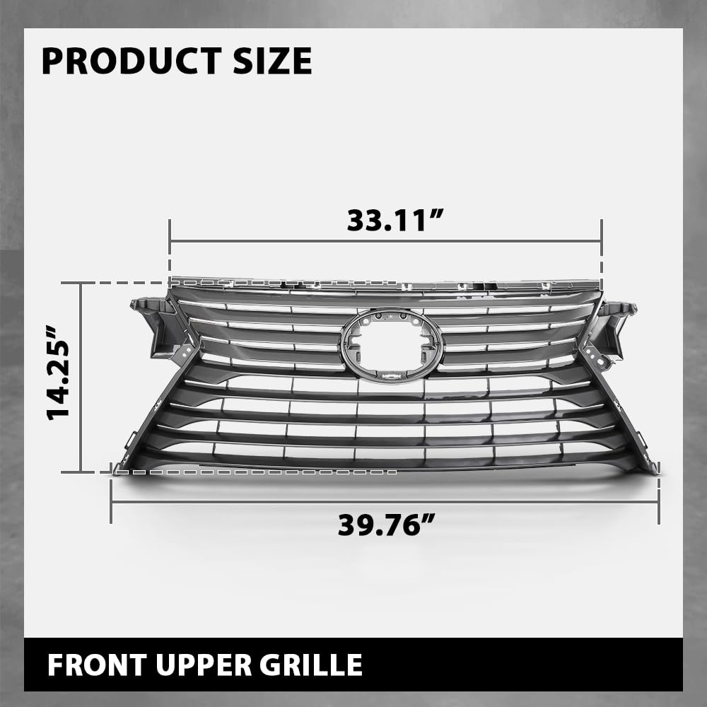 G-PLUS Front Bumper Upper Grille Compatible with LX RX350 2016-2018, Fit LX RX450H 2016-2019 & RX350L 2018, 531110E170, LX1200180 Gray