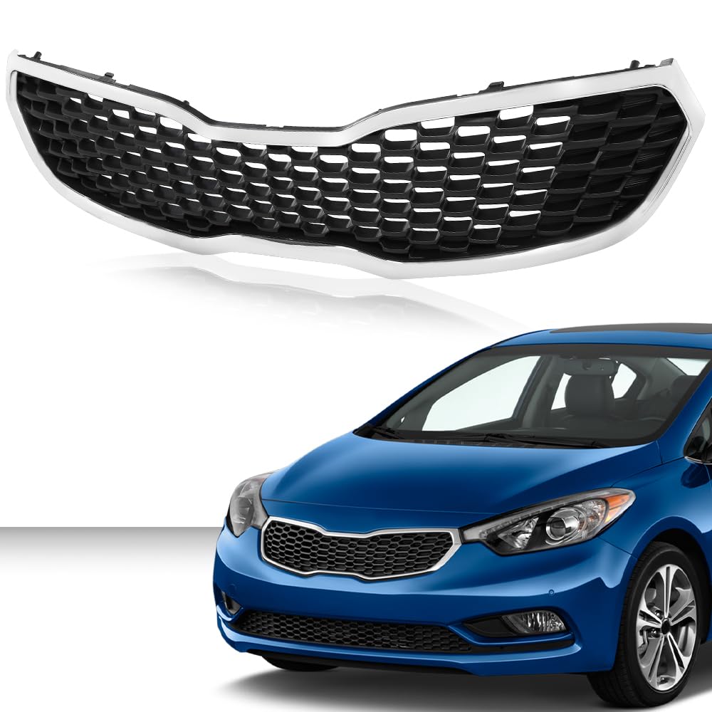 G-PLUS Front Bumper Grill Grille Assembly Chrome Mesh Style Compatible with Kia Forte SX/EX/LX 2014 2015 2016 KI1200156, 86350A7500