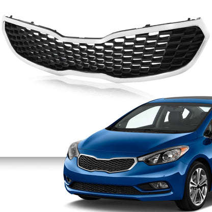 G-PLUS Front Bumper Grill Grille Assembly Chrome Mesh Style Compatible with Kia Forte SX/EX/LX 2014 2015 2016 KI1200156, 86350A7500