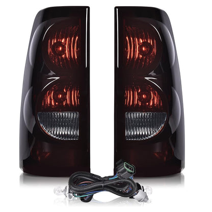 G-PLUS Tail Lights Assembly w/Wiring Harness Compatible with Chevy Silverado 1500 2500 2003 2004 2005 2006 Left & Right Rear Brake Lamps, 19169017 19169018, Dark Red Lens