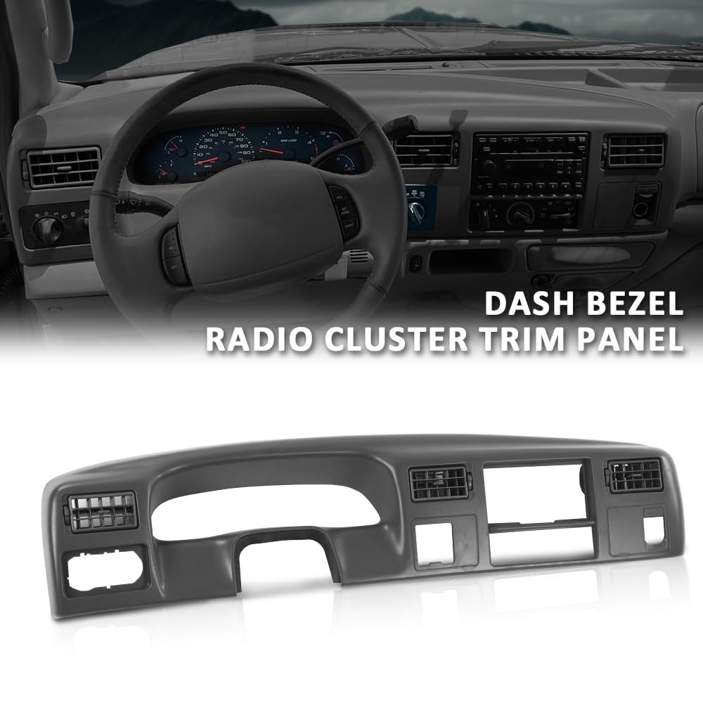G-PLUS Dash Board Bezel Radio Cluster Trim Panel W/Hole, Compatible with Ford F250 F350 Super Duty 1999-2004 4x4 Switch, Dark Gray