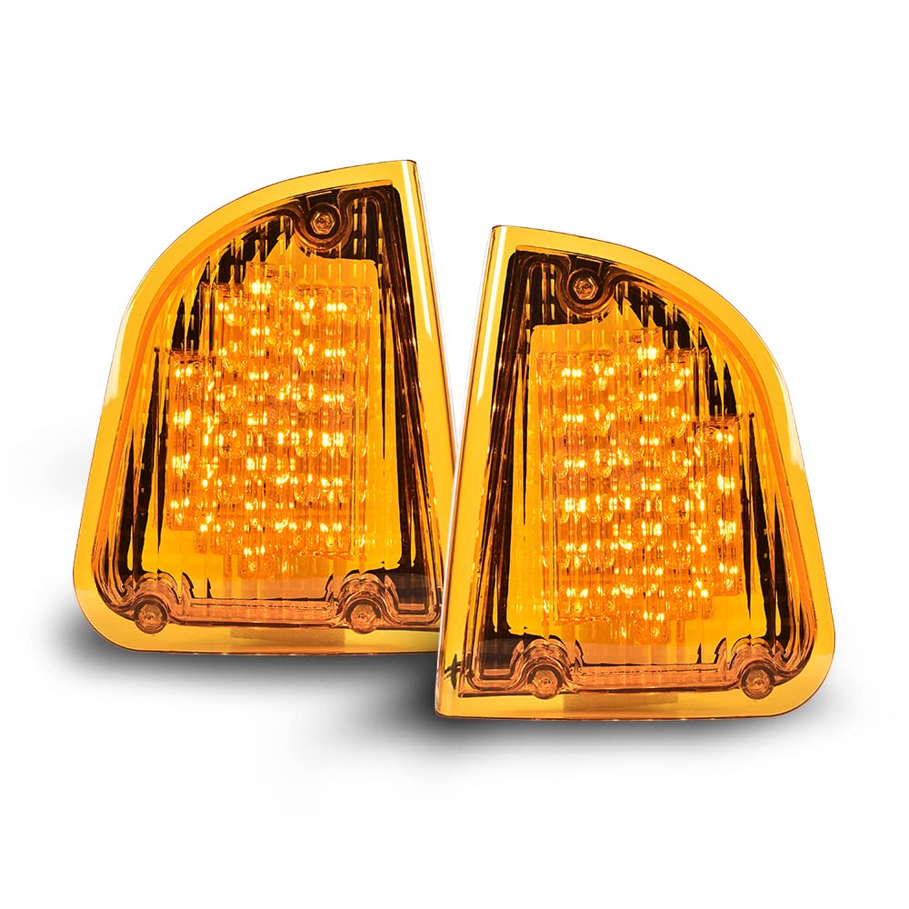 G-PLUS 2pcs Amber LED Turn Signal Lights Compatible with Kenworth 2008 & Older K300 T300 T330 T600 Front LH & RH Side Marker Turn Signal Corner Lights Parking Lights Assembly K256-509 P54-1038