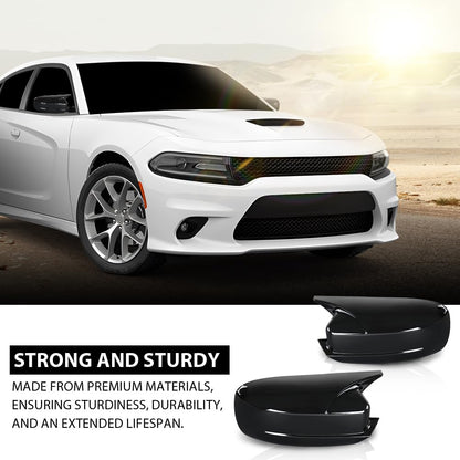 G-PLUS Side Mirror Covers Shell Cap Left and Right Compatible with Dodge Charger SRT 2015-2023 Horn Style Black