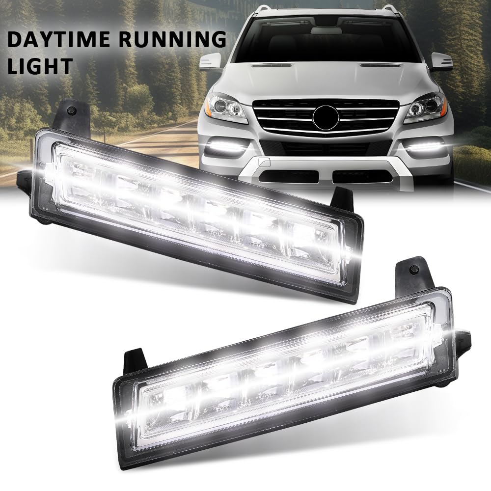 G-PLUS Pair LED Fog Lamp Daytime Running Lights, Compatible with Benz ML Class GL Class 2008-2013/ GLK Class 2009-2013, LH Driver & RH Passenger Side 2PCS, A1648200656, A1648200756