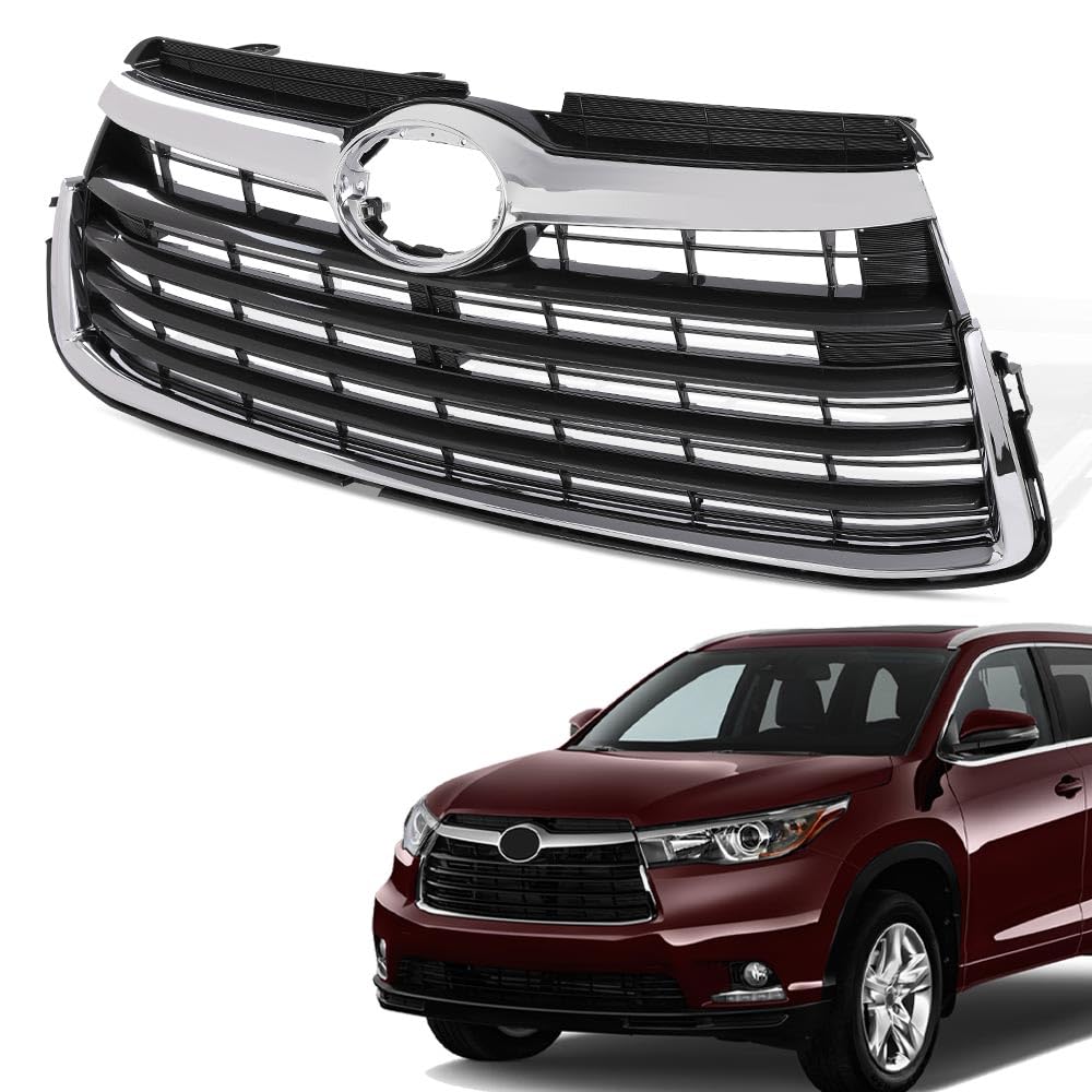G-PLUS Chrome Front Bumper Upper Grill Grille ABS Compatible with 2014-2016 Toyota Highlander