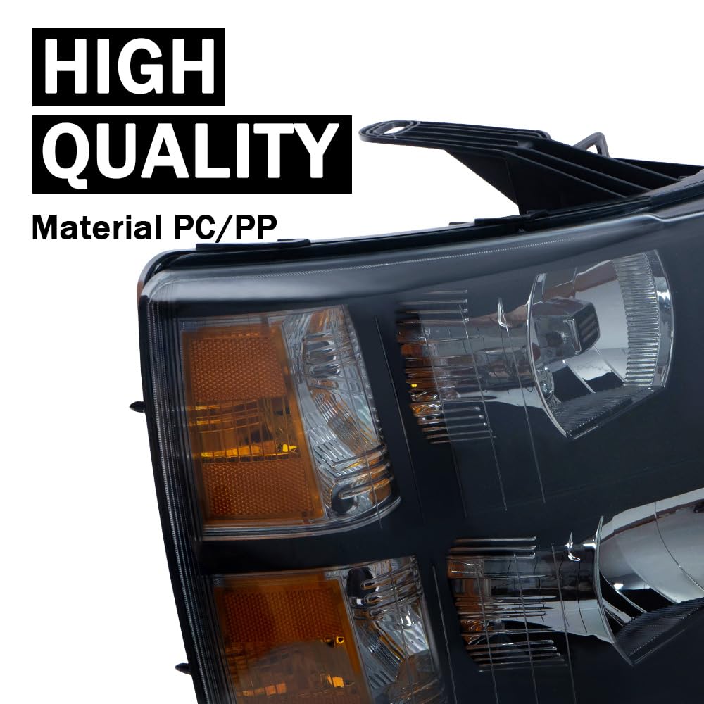 G-PLUS Headlights Fit Chevy Silverado 1500 2007-2013/Fit Chevy Silverado 2500 3500 & HD 2007-2014 Bumper Headlamps, Smoky Lens Black Housing Amber Reflector Left & Right Side,faros delanteros
