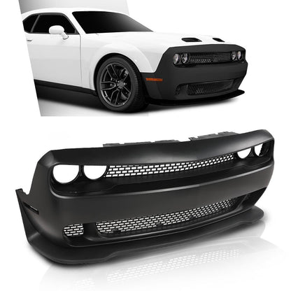 G-PLUS Front Bumper Kit Cover & Grille & Lip & Fog Light Covers Fit 2015 2016 2017 2018 2019 2020 2021 2022 2023 Dodge Challenger Hellcat Style Full Bumper Replacement, Not Fit Demon Models Black