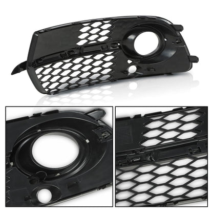 G-PLUS Front Bumper Fog Light Grill Grille Cover w/Silver Ring Compatible with Audi SQ5 / Q5 S-Line 2013-2017 8R0807681M, 8R0807682J