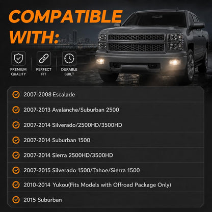 G-PLUS Front Bumper Fog Lights W/Bulbs Compatible With Chevy Silverado/Tahoe 2007-2015/Fit Suburban 2007-2015 Left & Right Driving Fog Lamp Clear Lens