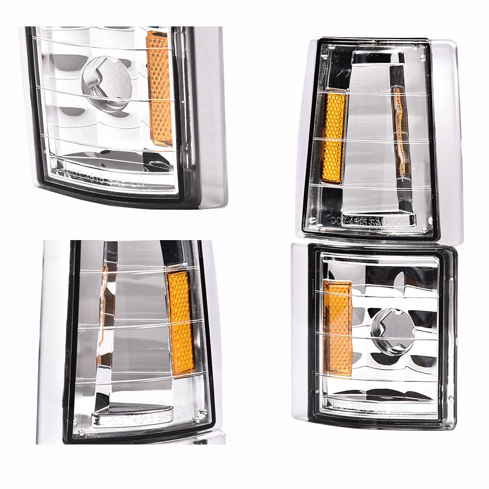 G-PLUS Corner Light Fit 1994-2000 Chevy CK/C10 1500 2500 3500 2WD,(ONLY For Composite Headlights) Signal Side Marker Lamps Clear Lens Chrome Housing Amber Reflector Bumper Headlamps,faros Assembly
