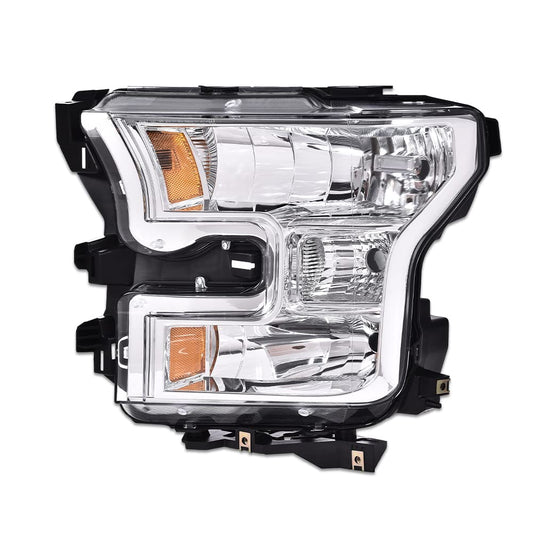 G-PLUS Headlight Compatible with Ford F150 2015-2017 Headlamps Left Driver Side Clear Lens Chrome Housing Amber Reflector,faros delanteros
