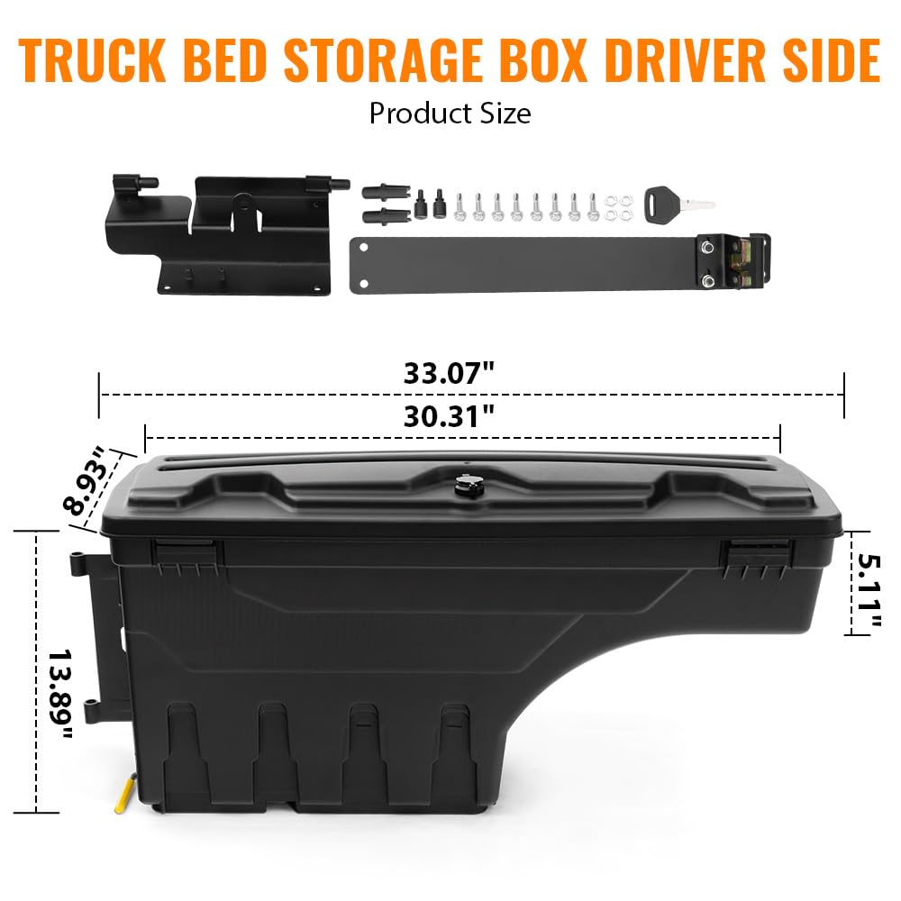 G-PLUS Rear Left Truck Bed Storage Box Toolbox Compatible with Chevy Colorado/GMC Canyon 2015-2020 Left Driver Side Truck Bed Box