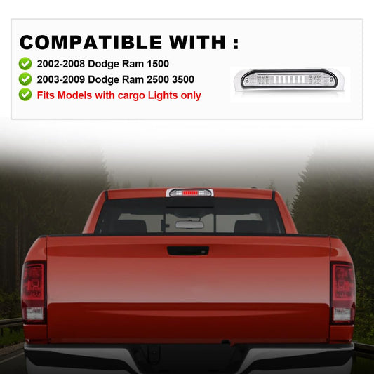 G-PLUS LED Third Brake Light Compatible With 2002-08 Dodge RAM 1500/2003-09 Dodge RAM 2500 3500,5072594AB, 5072594AD, 5072594AC 3RD LED Bar Brake/Cargo Lamp,Type I (Chrome Housing Clear Lens)