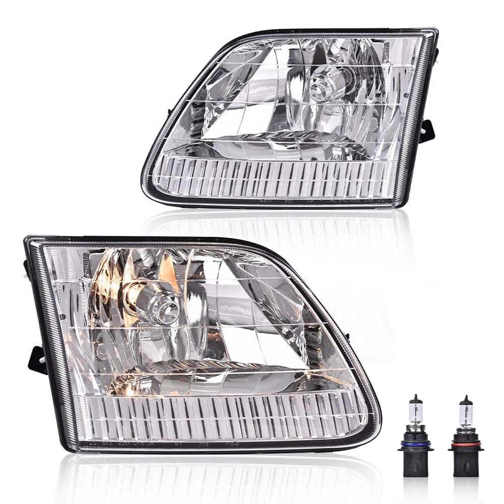 G-PLUS Headlights Assembly Compatible with Ford 1997-2003 F150 / Ford 1997-1999 F250 / Ford 1997-2002 Expedition,Clear lens Chrome Housing Clear Reflector,Headlamp,faros delanteros