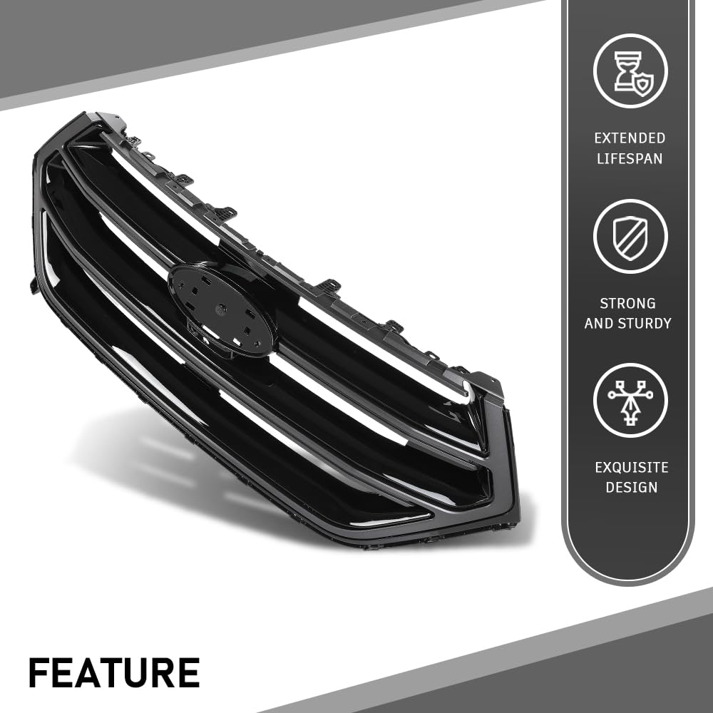 G-PLUS Front Upper Grille W/Camera Hole, Compatible with Ford Edge 2015-2018, Gloss Black, FT4Z8200DA, FO1200562C Black