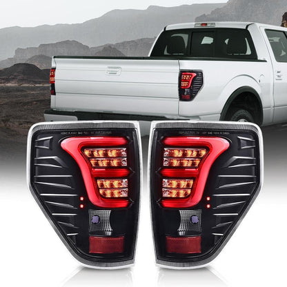 G-PLUS Tail Lights w/Wiring Harness Compatible with Ford F150 2009-2014 Only Fit LED Style, Left Driver & Right Passenger Clear lens Black Housing Rear Brake Lamps Luces Traseras, Faros Traseros