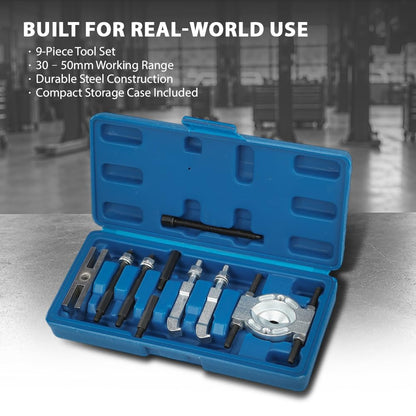 G-PLUS Mini 9pc Bearing Puller Separator Set 30-50mm Pull Out Jaw Gear Pulley Removal Compatible with Removing Small Gears, Wheels and Fittings from Shaft Black