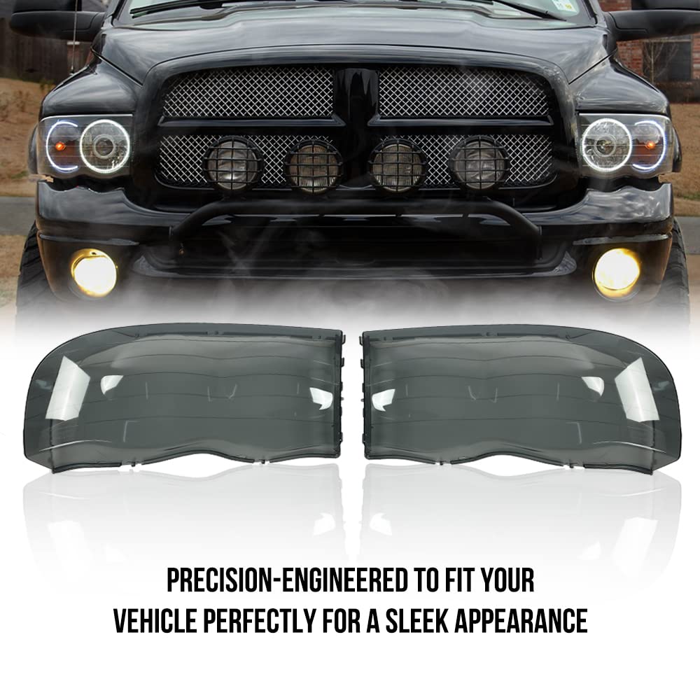 G-PLUS Chrome Housing Amber Corner Headlight Lamps Cover Smoke Compatible with 2002-2005 Dodge Ram 1500/2003-2005 Dodge Ram 2500 3500 55077121AF 55077120AF 55077121AG 55077120AG