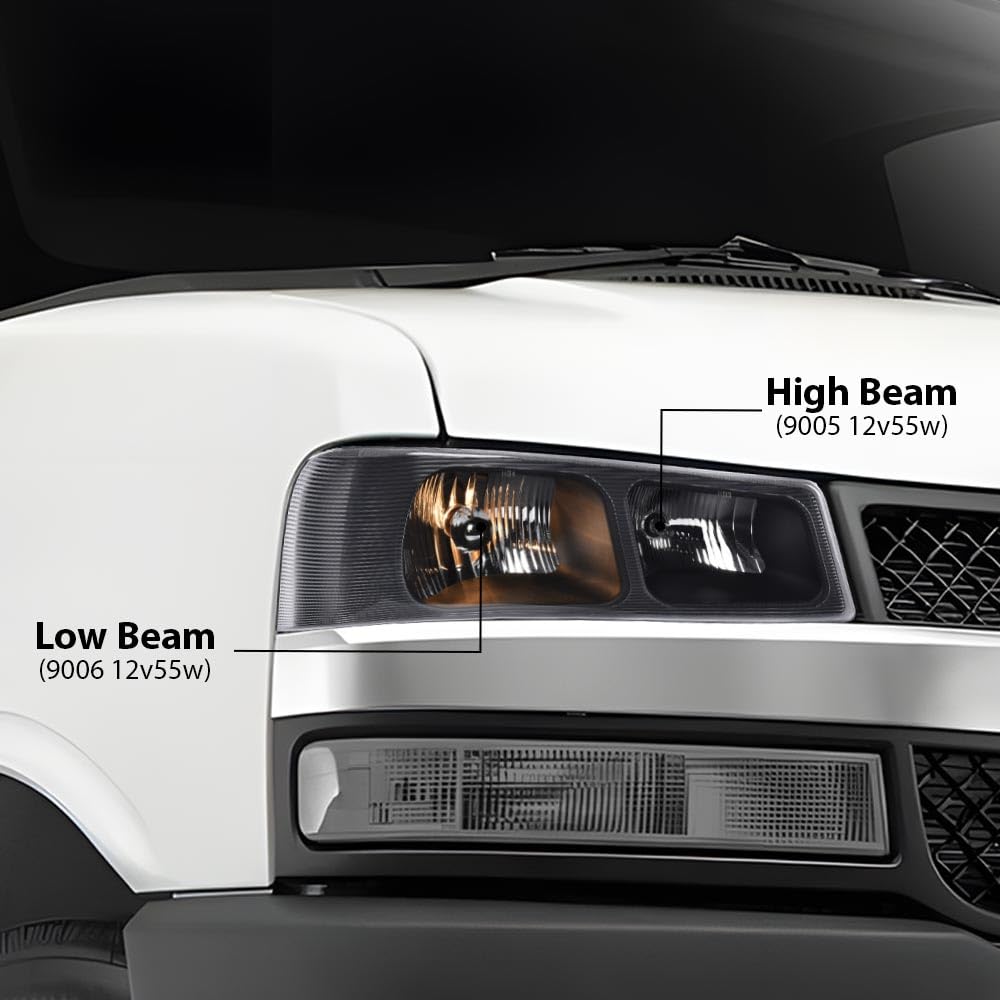 G-PLUS Headlights Assembly w/Bulbs Fit Chevy Express 1500 2500 3500 Van 2003-2019/Fit GMC Savana 1500 2500 3500 Van 2003-2019 Headlamps Clear Lens Black Housing Clear Reflector,faros delanteros