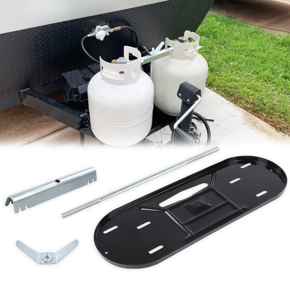 G-PLUS RV Propane Tank Mounting Kit Fit for Rv 20lb 30lb Lp Tanks Camper Travel Trailer Propane Tank Holder Dual RV Propane Tank Black