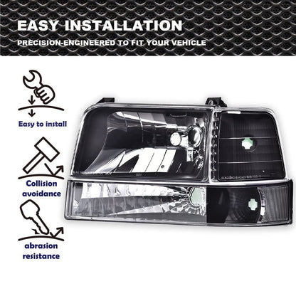 G-PLUS Headlights Fit Ford F150/250/350 Bronco/F-Super Duty 1992-1997 w/Corner Signal Driver Passenger Headlamps Clear Lens Black Housing Clear Reflector,faros delanteros