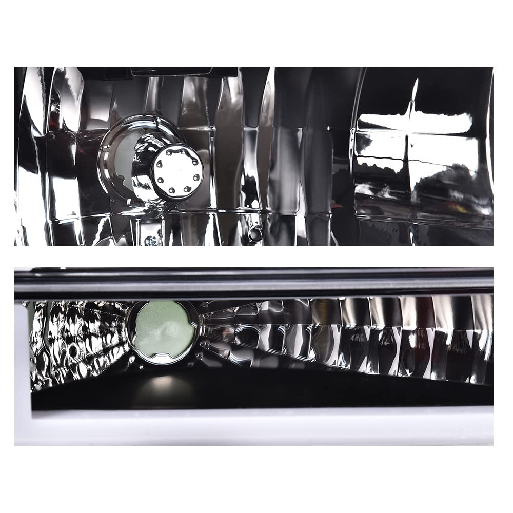 G-PLUS LED DRL Headlights, Fit 1992-1996 Ford Bronco F150 F250 F350 Bumper Headlamps, Smoky Lens Black Housing Clear Reflector,faros delanteros