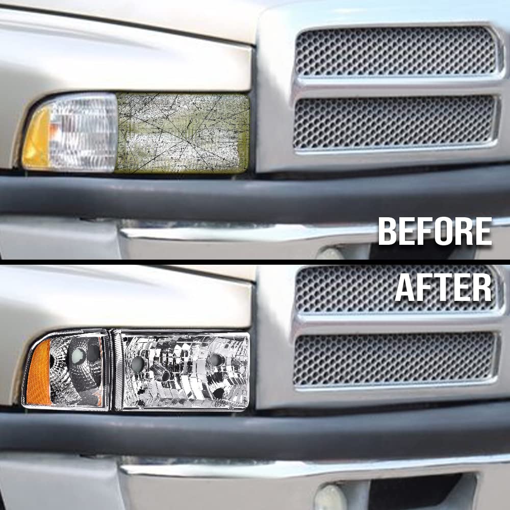 G-PLUS Housing Clear Corner Headlight Lamps Compatible with 94-01 Dodge Ram 1500 2500 3500 55076749AD 55076748AD 55076749AO 55076748AO