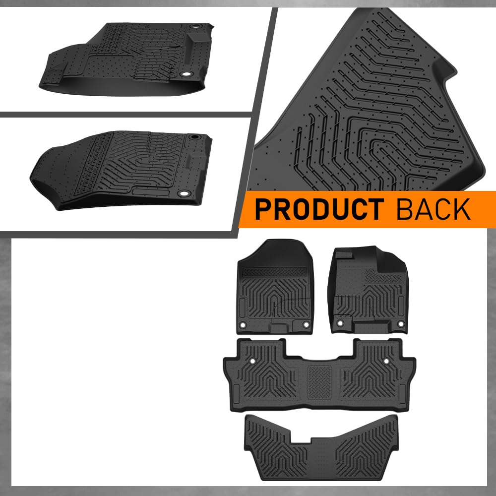 G-PLUS Floor Mats 4PCS Compatible with 2016-2022 Honda Pilot 8 Passenger Models(No Elite Models) TPE Custom Fit All Weather Protection Floor Cargo Liner Accessories 1st & 2nd & 3rd Black Car Mats