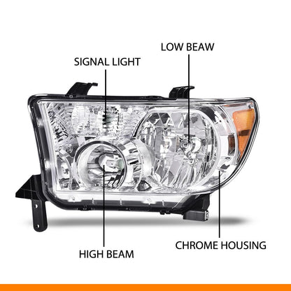 G-PLUS Headlights, Compatible with 2007-2013 Toyota Tundra /2008-2017 Sequoia,Clear Lens Chrome Housing Amber Reflector,faros delanteros