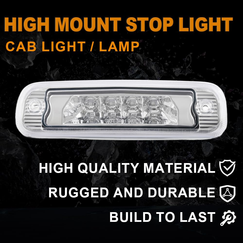 G-PLUS LED Third 3rd Brake Cargo Light Compatible With 1997-2001 Cherokee, Rear Roof Center High Mount Stop Tail Light Replacement (Chrome Housing Clear lens)