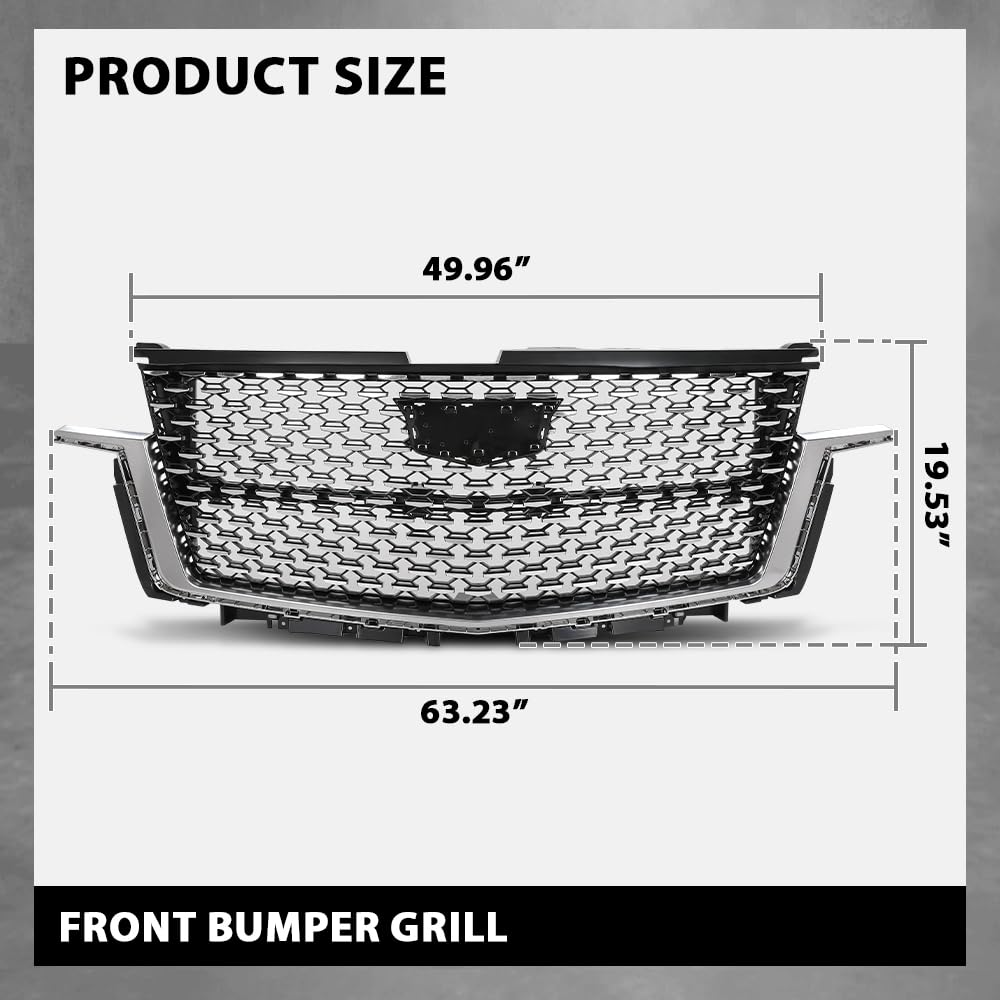 G-PLUS Bumper Grille Front Compatible with Cadillac Escalade 2021-2023 84699839 Chrome Black Plastic