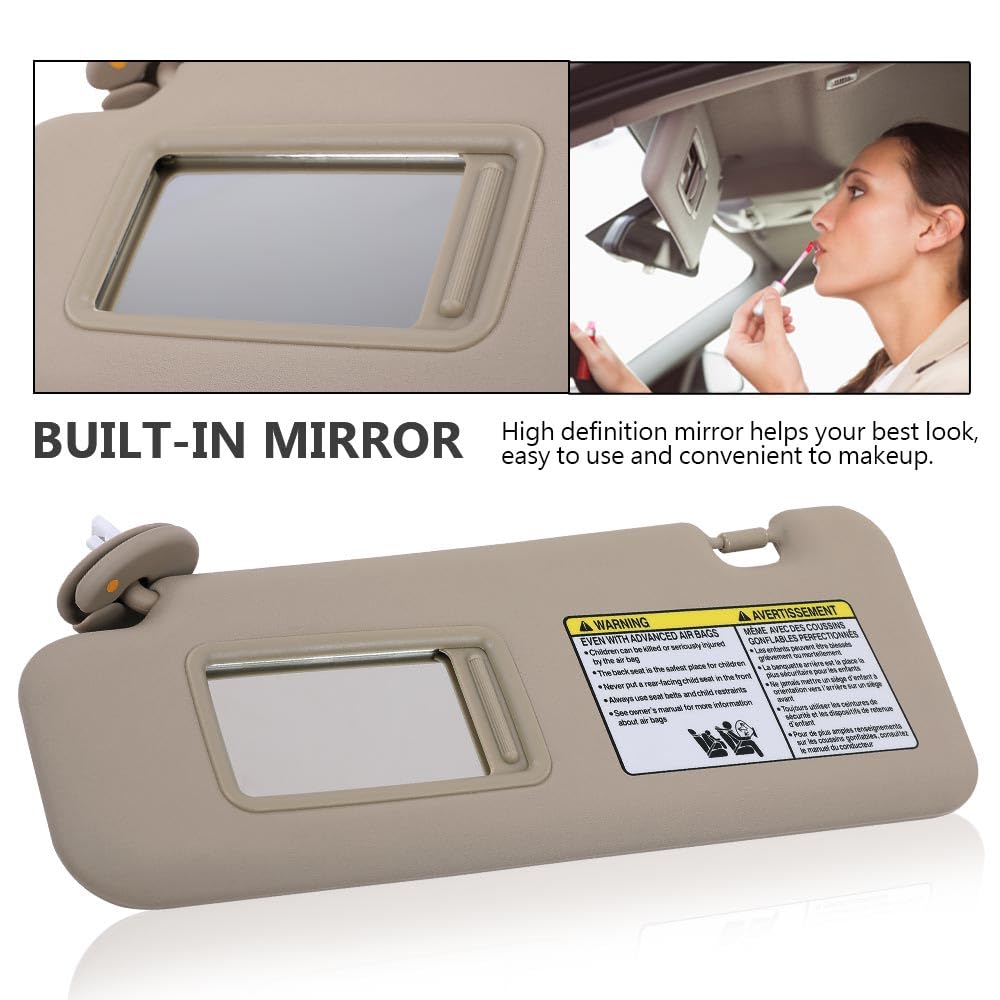 G-PLUS Left Driver Side Sun Visor Beige w/Vanity Light Compatible with Toyota Highlander 2008-2013 743200E050E0, 743200E051E0, 7432048180E1