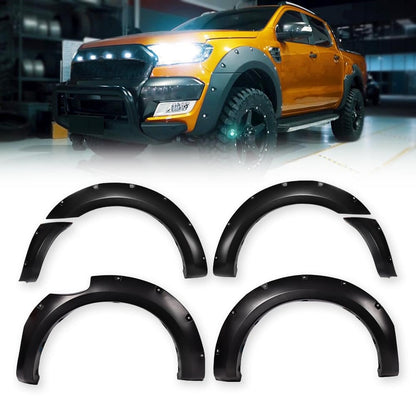 G-PLUS 6PCS Fender Flares Compatible with Ford Ranger T6 XL XLT 2011-2018 (2015-UP Model Must Remove The Factory Mudflaps) Wheel Opening Molding Arch Trim, Smooth Riveted Style
