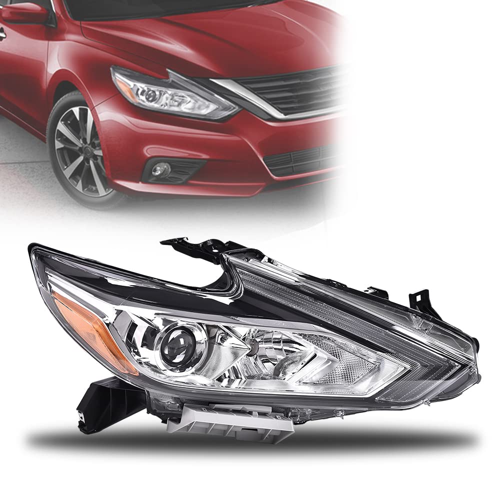 G-PLUS Headlights, Fit 2016-2018 Nissan Altima 4-Door Sedan,(Compatible w/o LED Halogen Headlight),Automotive Halogen Type Headlamps Chrome Housing,Passenger Side (Right),faros delanteros
