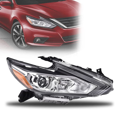 G-PLUS Headlights, Fit 2016-2018 Nissan Altima 4-Door Sedan,(Compatible w/o LED Halogen Headlight),Automotive Halogen Type Headlamps Chrome Housing,Passenger Side (Right),faros delanteros