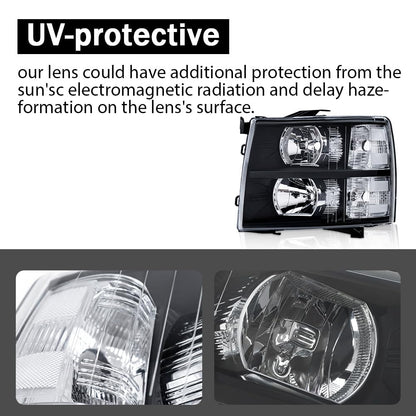 G-PLUS Headlights Compatible with Chevy Silverado 1500 2007-2013/Fit Silverado 2500 3500 & HD 2007-2014 Bumper Headlamps Clear Lens Black Housing Clear Reflector,faros delanteros
