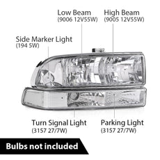 G-PLUS Headlights Assembly for Chevy S10 Blazer 1998-2004 Chrome Housing Additional Angle